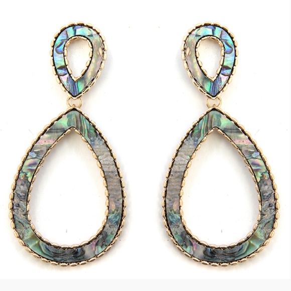 Abalone Gold Tear Drop Stud Earrings - Picture 2 of 4